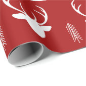 Papier Cadeau Boho Red White Reindeen Snowflake Noël (Coin rond)