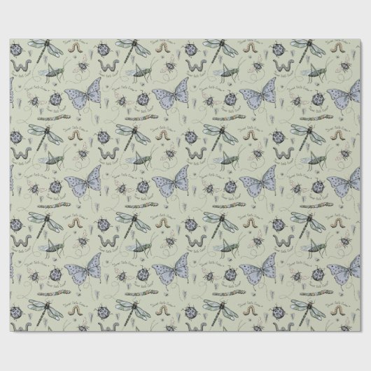 Papier Cadeau Boho Sage Bébé Bugs Insectes Enfants (Plat)