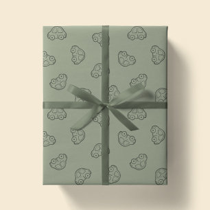 Papier Cadeau Boho Simple Cars Véhicule Moderne Garçon Vert Saug