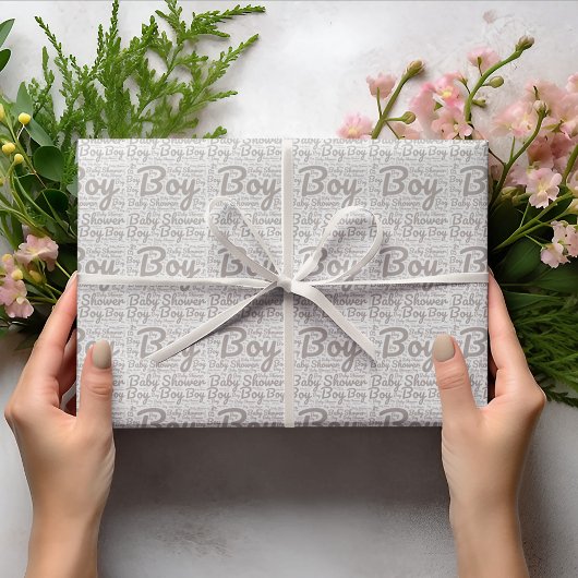 Papier Cadeau Boho Taupe Script Typographie Baby shower garçon