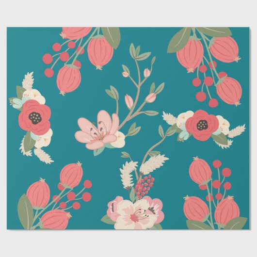 Papier Cadeau Boho Teal floral (Plat)