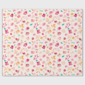 Papier Cadeau Boho tomber lâche motif d'aquarelle rose floral (Plat)
