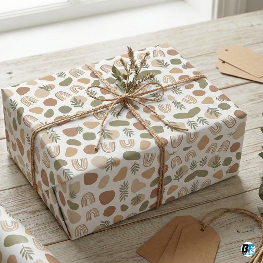 Papier Cadeau Boho Tons Terre Formes Abstraites & Botanique Arc-
