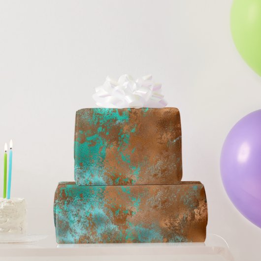 Papier Cadeau Boho Turquoise Cuivre Grunge (Cadeaux de fête)