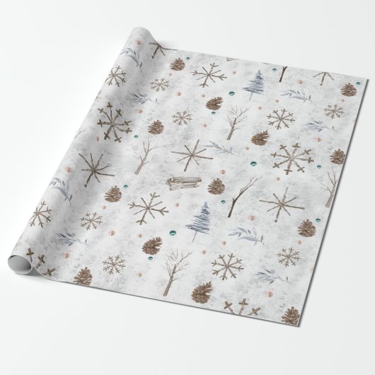 Papier Cadeau Boho Twigs & Pinecone Christmas ID986 (Déroulé)