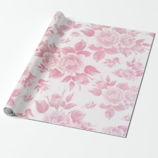 Papier Cadeau Boho vintage pays chic rose blanc roses florales