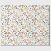 Papier Cadeau Boho Vintage Roses et Motif vert (Plat)