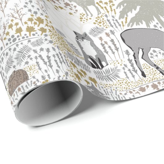 Papier Cadeau Bois Animaux Bois d'hiver (Coin rond)
