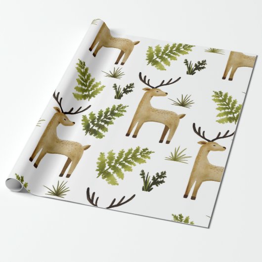 Papier Cadeau Bois Animaux Cerfs (Déroulé)