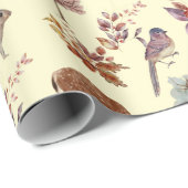 Papier Cadeau Bois Animaux et oiseaux Arrière - plan jaune pâle (Coin rond)
