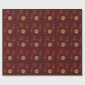 Papier Cadeau Bois Bison Plaid Cerf Monogramme Initiales NOEL (Plat)