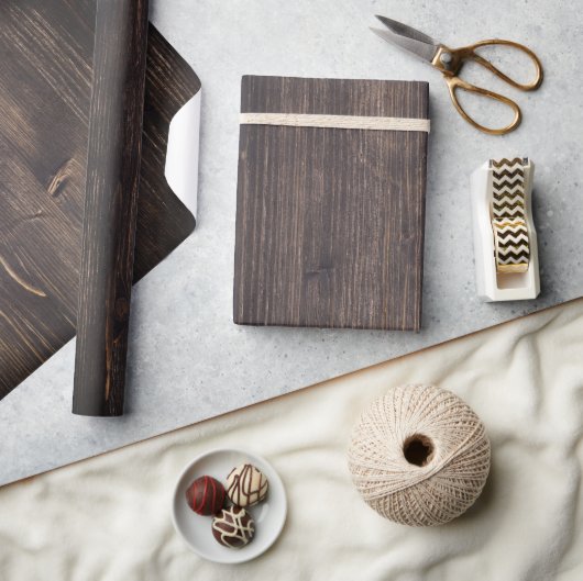Papier Cadeau Bois brûlé brun foncé bois grain rustique chic (Artisanat)