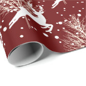 Papier Cadeau Bois Cerf de Noël - Rouge (Coin rond)
