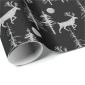 Papier Cadeau Bois d'argent Pine Forest Stade Noir (Coin rond)