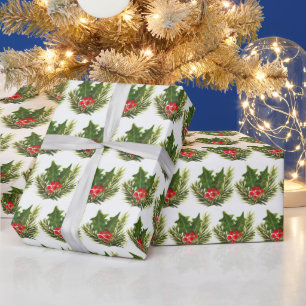 Papier Cadeau Bois de pin blanc Xmas Aquarelle fine