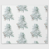 Papier Cadeau Bois d'hiver Arbres et Cerfs (Plat)