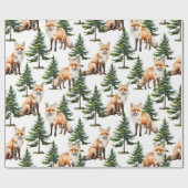 Papier Cadeau Bois D'Hiver Renard Rouge Dans Une Forêt De Pins (Plat)