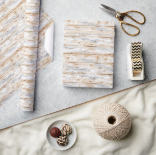Papier Cadeau Bois Gris Crème Faux Rustique (pas de bois réel)