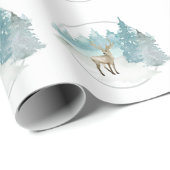 Papier Cadeau Bois Hiver Aquarelle Cerf Noël (Coin rond)