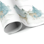 Papier Cadeau Bois Hiver Aquarelle Cerfs Noël (Coin rond)