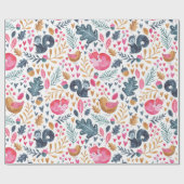 Papier Cadeau Bois hiver Aquarelle renard Noël (Plat)