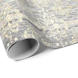 Papier Cadeau Bois métallique plus pouilleux en ivoire d'or de