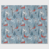 Papier Cadeau Bois moderne Nordic Winter Foxes Oiseaux Motif (Plat)