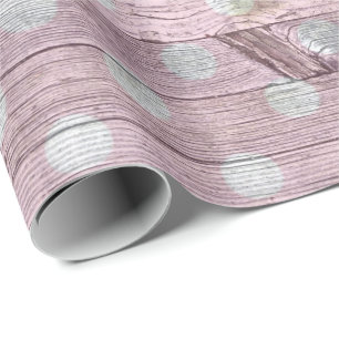 Papier Cadeau bois rose et blanc à pois