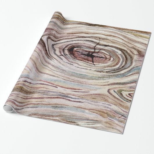 Papier Cadeau Bois rustique Grain Aquarelle Pays Chic (Déroulé)