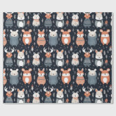 Papier Cadeau Bois scandinave Animaux Noël hiver (Plat)