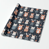 Papier Cadeau Bois scandinave Animaux Noël hiver (Déroulé)