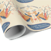 Papier Cadeau Bois scandinave Cerf hiver Noël Art folklorique (Coin rond)