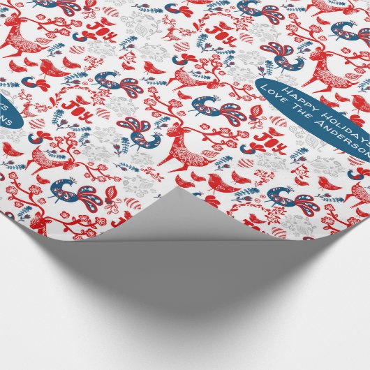 Papier Cadeau Bois scandinave Cerf hiver Noël Art folklorique (Coin)