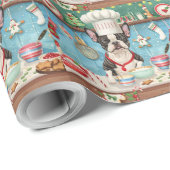 Papier Cadeau Boisson de Noël de Boston Terrier (Coin rond)