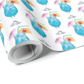 Papier Cadeau Boissons cocktail bleu sur blanc (Coin rond)
