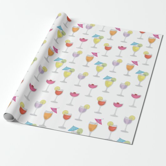 Papier Cadeau Boissons de cocktail colorées tropicales fantaisis (Déroulé)