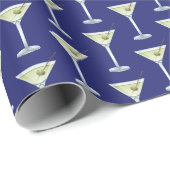 Papier Cadeau Boissons Martini sur fond bleu (Coin rond)