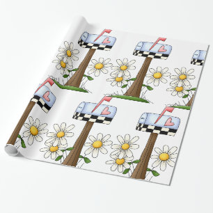 Papier Cadeau Boîte aux lettres avec marguerites et drapeau en f