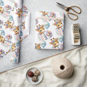 Papier Cadeau Boîte cadeau avec bébé girafe surprise heureux ann