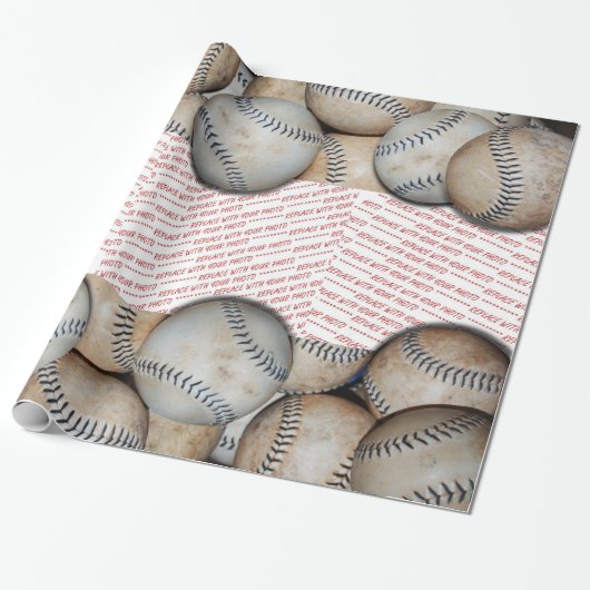 Papier Cadeau Boîte de Baseballs - Ajouter trois photos (Déroulé)