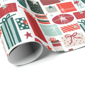 Papier Cadeau Boîtes de cadeaux de Noël avec étoiles, rubans et