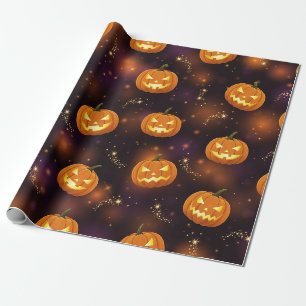 Papier Cadeau Bokeh Halloween Citrouille Lumineuse (4)
