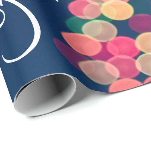 Papier Cadeau Bokeh Tree Lights, Noël (Coin rond)