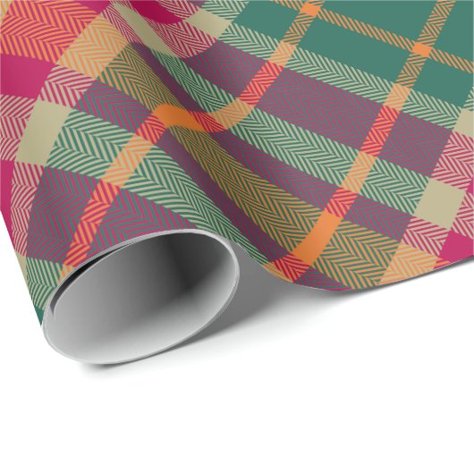 Papier Cadeau Bold Fuchsia Emerald Green Modern Diagonal Plaid (Coin rond)
