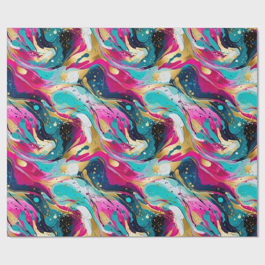 Papier Cadeau Bold Fuchsia Turquoise Abstrait avec Metallics Des (Plat)