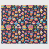 Papier Cadeau Bold Motif d'anniversaire Kawaii (Plat)