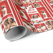 Papier Cadeau Bold Red Merry Christmas Photo Collage 2025 (Coin rond)