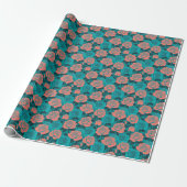 Papier Cadeau Boldly Stylized Roses In Shades Of Teal And Turquo (Déroulé)