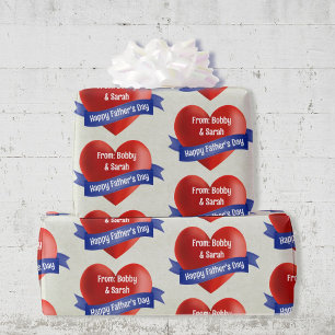 Papier Cadeau Bon père ajoute le nom de l'enfant Big Red Hearts