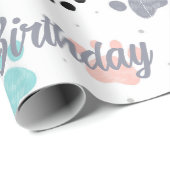 Papier Cadeau Bon texte d'anniversaire, empreintes de pattes de  (Coin rond)